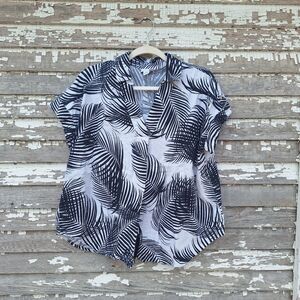 Liz Claiborne Linen Blend Leaf Print Button Down Shirt Size Large